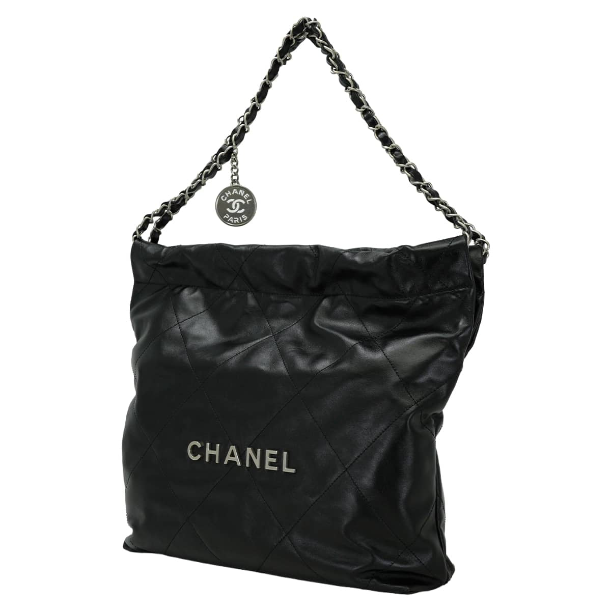 [Pre-loved] CHANEL Shoulder bag CHANEL 22 Small Matelasse With Medal Charm Hobo COCO Mark Noir (Black) Shiny calfskin Mat Silver HW AS3260[LIKE NEW][Authentic]