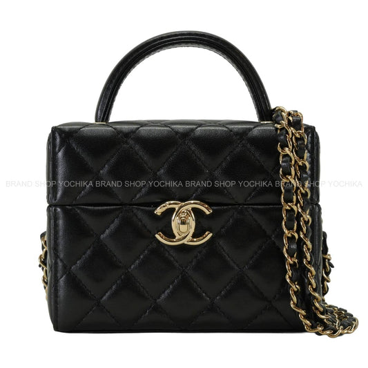 2025AW CHANEL Shoulder bag Chain clutch Matelasse COCO Mark with handle small vanity square box Noir (Black) Lambskin Champagne Gold HW AP4759[EXCELLENT][Authentic]