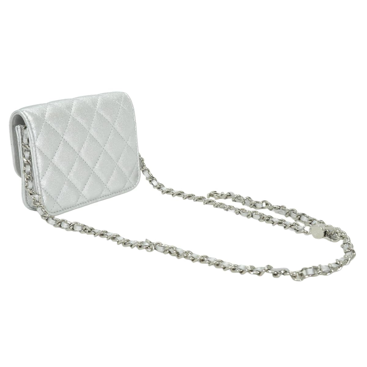 2023 VIP Customers only Year's Gift CHANEL Pouch Mini Chain Bag Matelasse COCO Mark Star Rhinestones Silver Metallic Lambskin[EXCELLENT][Authentic]