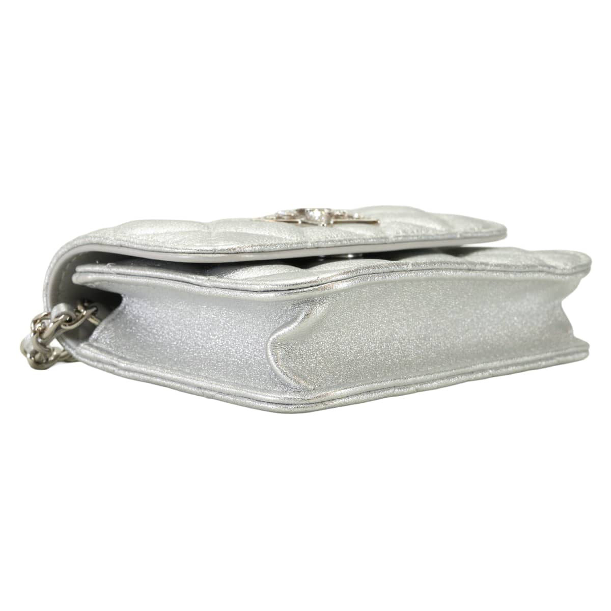 2023 VIP Customers only Year's Gift CHANEL Pouch Mini Chain Bag Matelasse COCO Mark Star Rhinestones Silver Metallic Lambskin[EXCELLENT][Authentic]