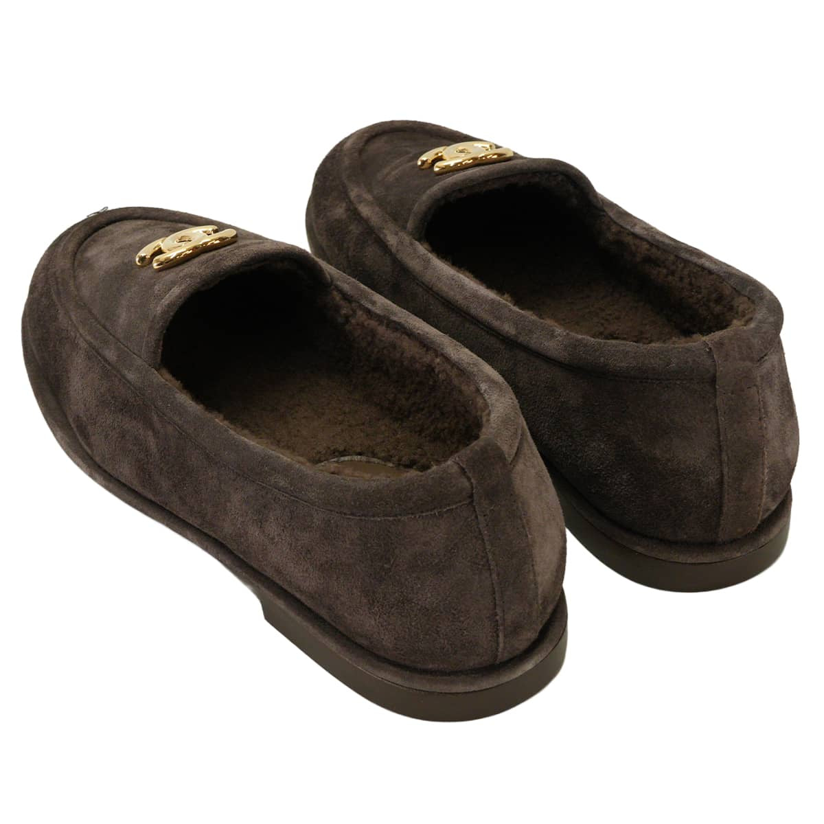 CHANEL Moccasins Women's COCO Mark Brown Suede/Boa #38C Gold HW G45886[BRAND NEW][Authentic]