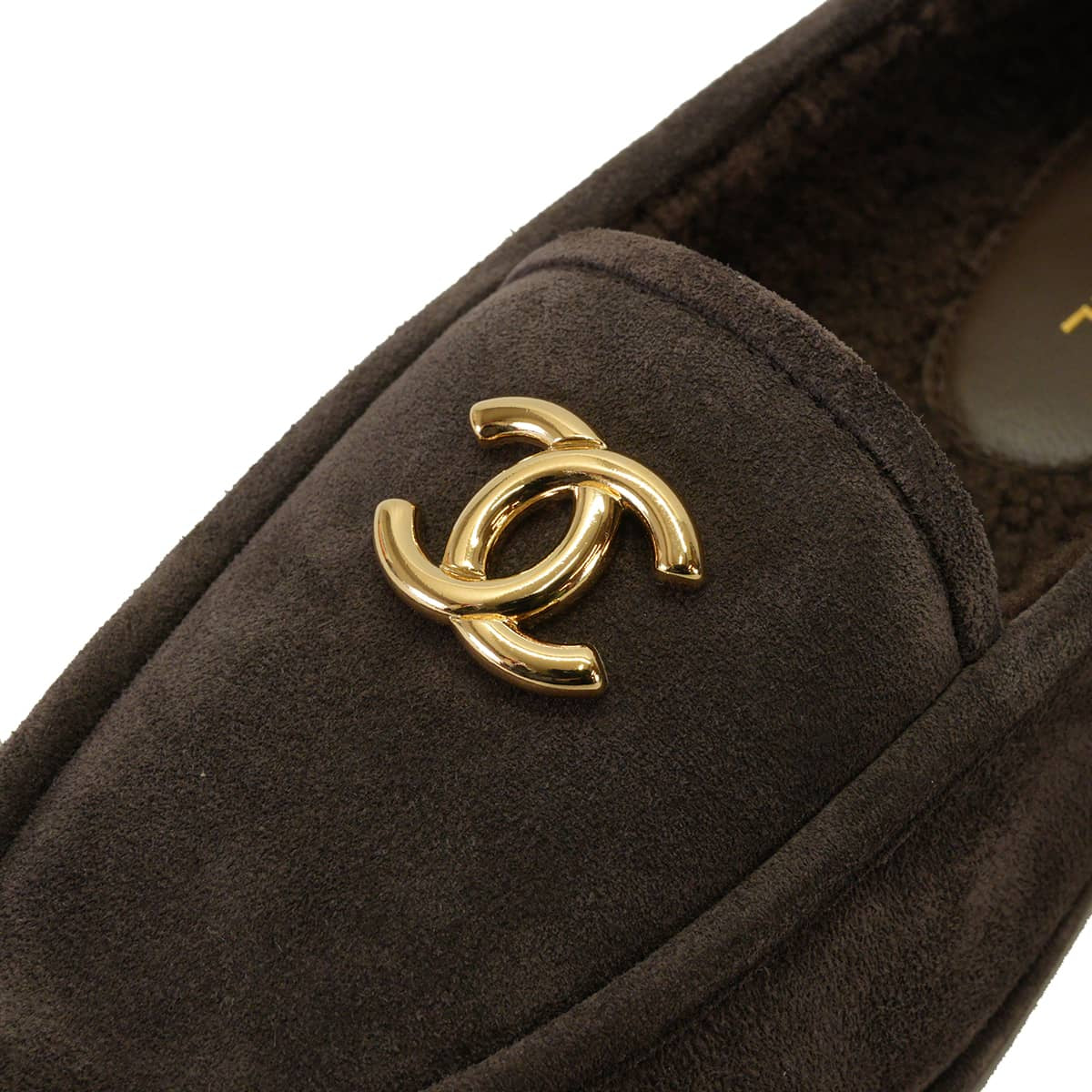 CHANEL Moccasins Women's COCO Mark Brown Suede/Boa #38C Gold HW G45886[BRAND NEW][Authentic]