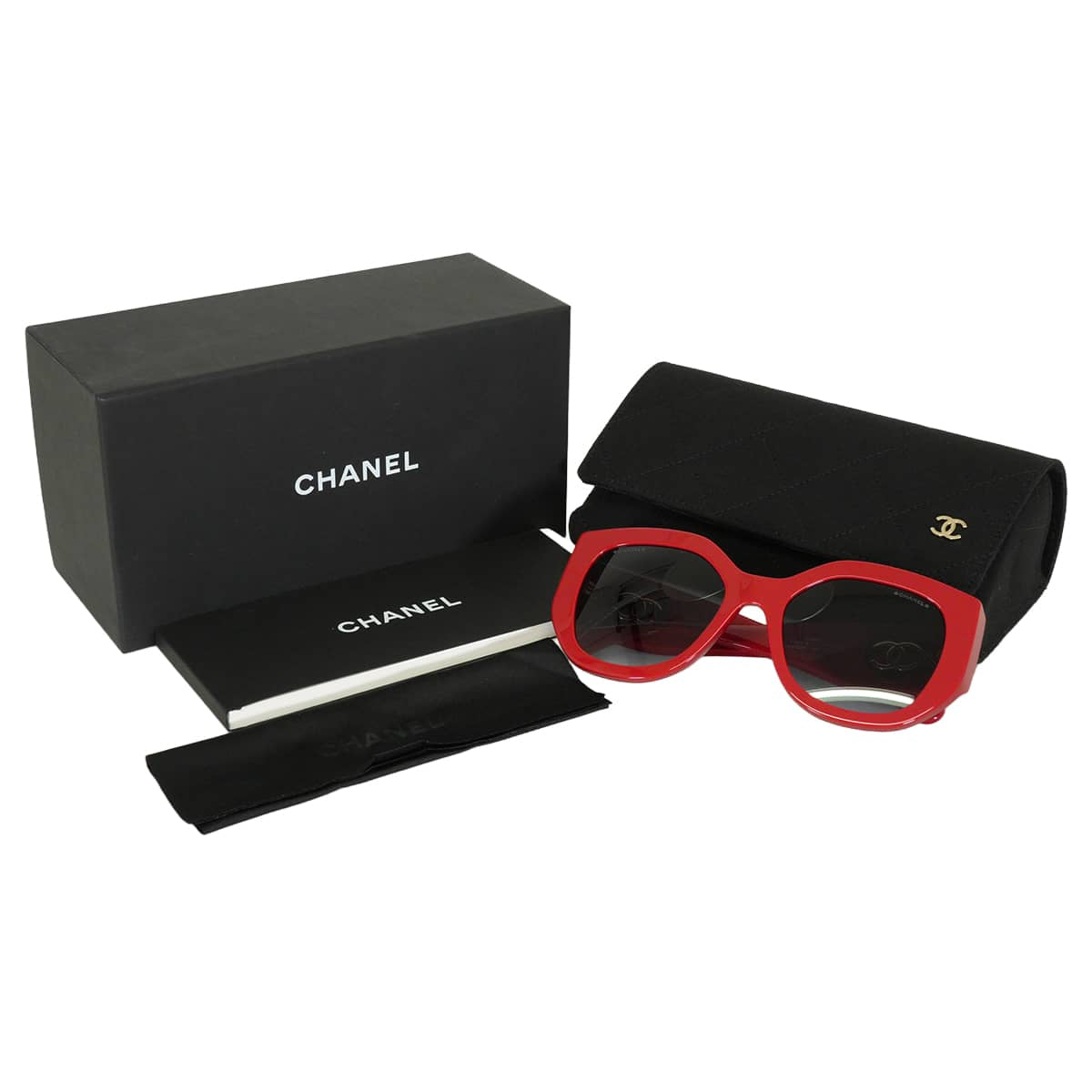 CHANEL sunglass Butterfly Shape Red acetate Gold HW A71718[EXCELLENT][Authentic]