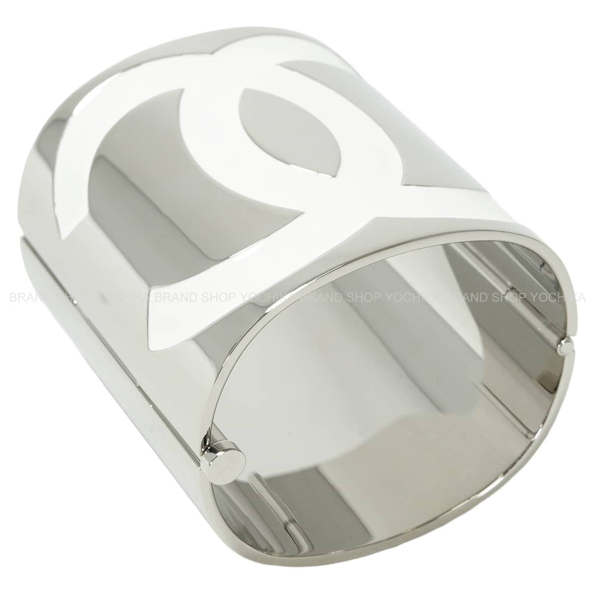 2025 Cruise CHANEL bangle Wide CC logo COCO Mark Silver/Blanc (White) Metal/Resin ABE824[EXCELLENT][Authentic]