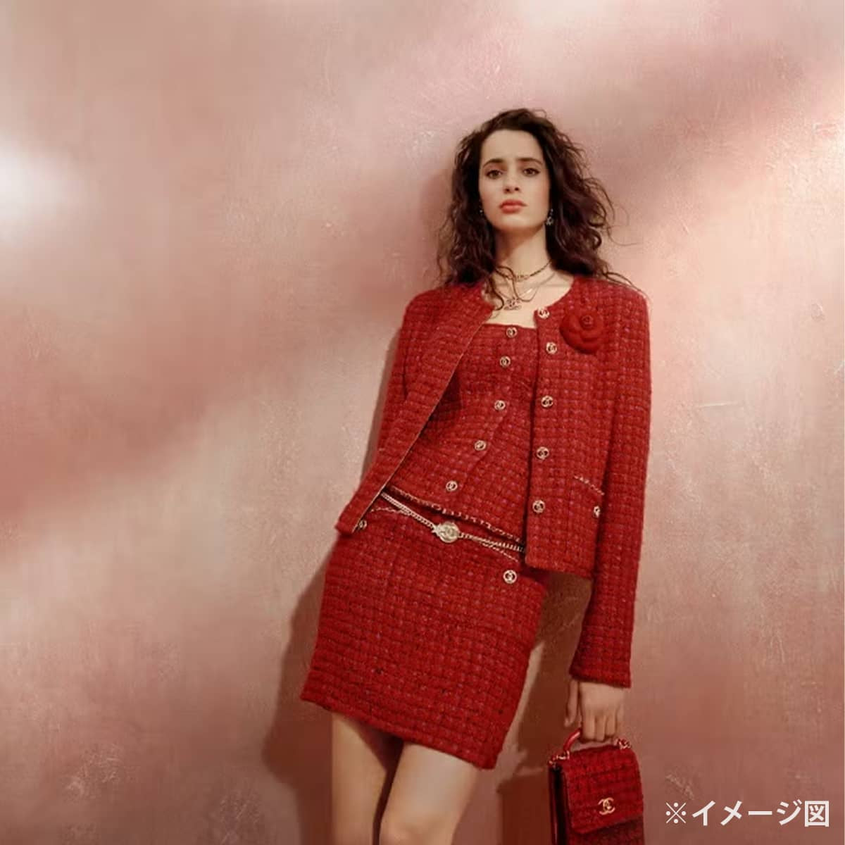 2023AW Metiers d'art collection CHANEL Plainly colored jacket tweed COCO Mark buttons Chain pockets Red Wool/Acrylic/Cotton/Polyamide/Polyester/Viscose #34 Gold HW P75484[EXCELLENT][Authentic]