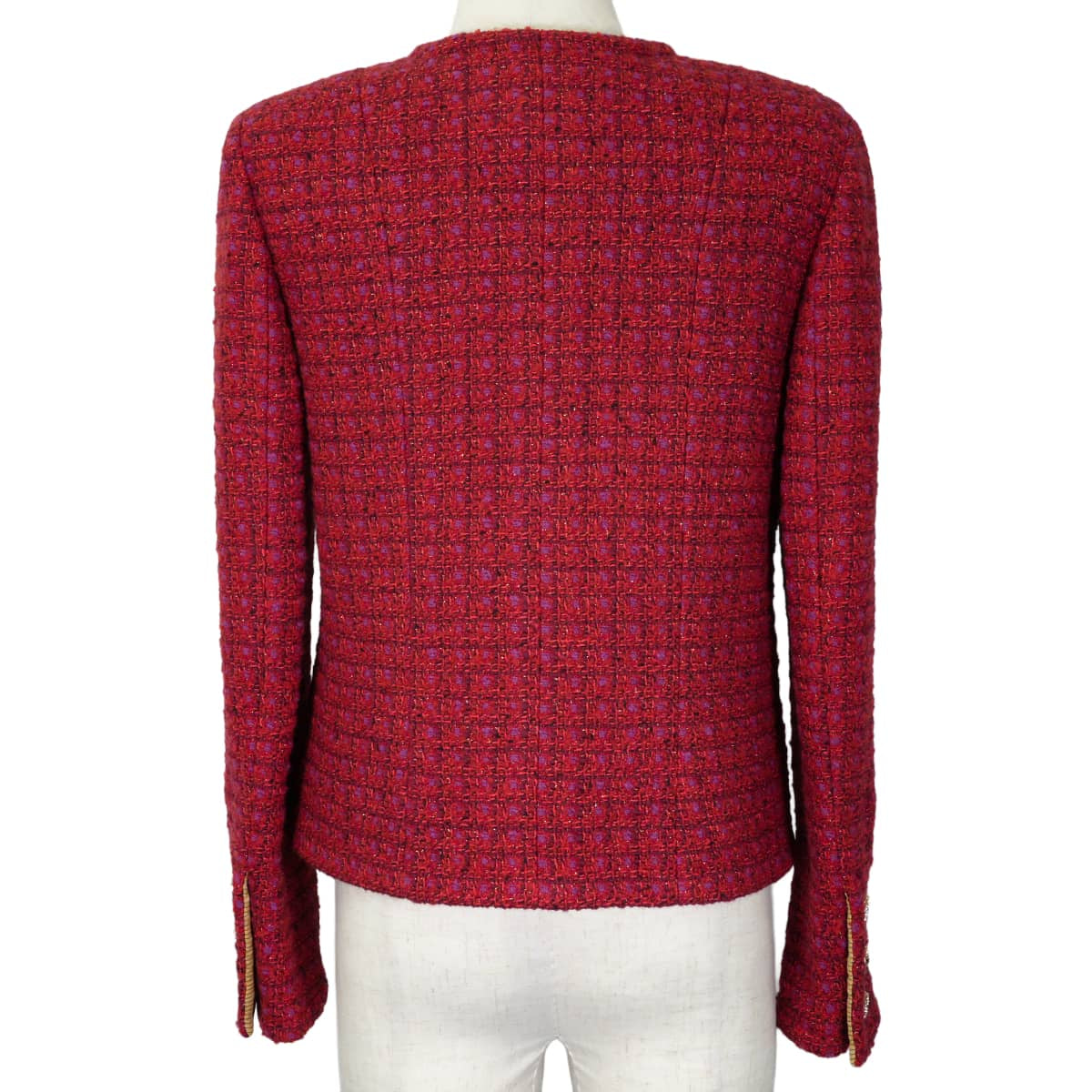 2023AW Metiers d'art collection CHANEL Plainly colored jacket tweed COCO Mark buttons Chain pockets Red Wool/Acrylic/Cotton/Polyamide/Polyester/Viscose #34 Gold HW P75484[EXCELLENT][Authentic]