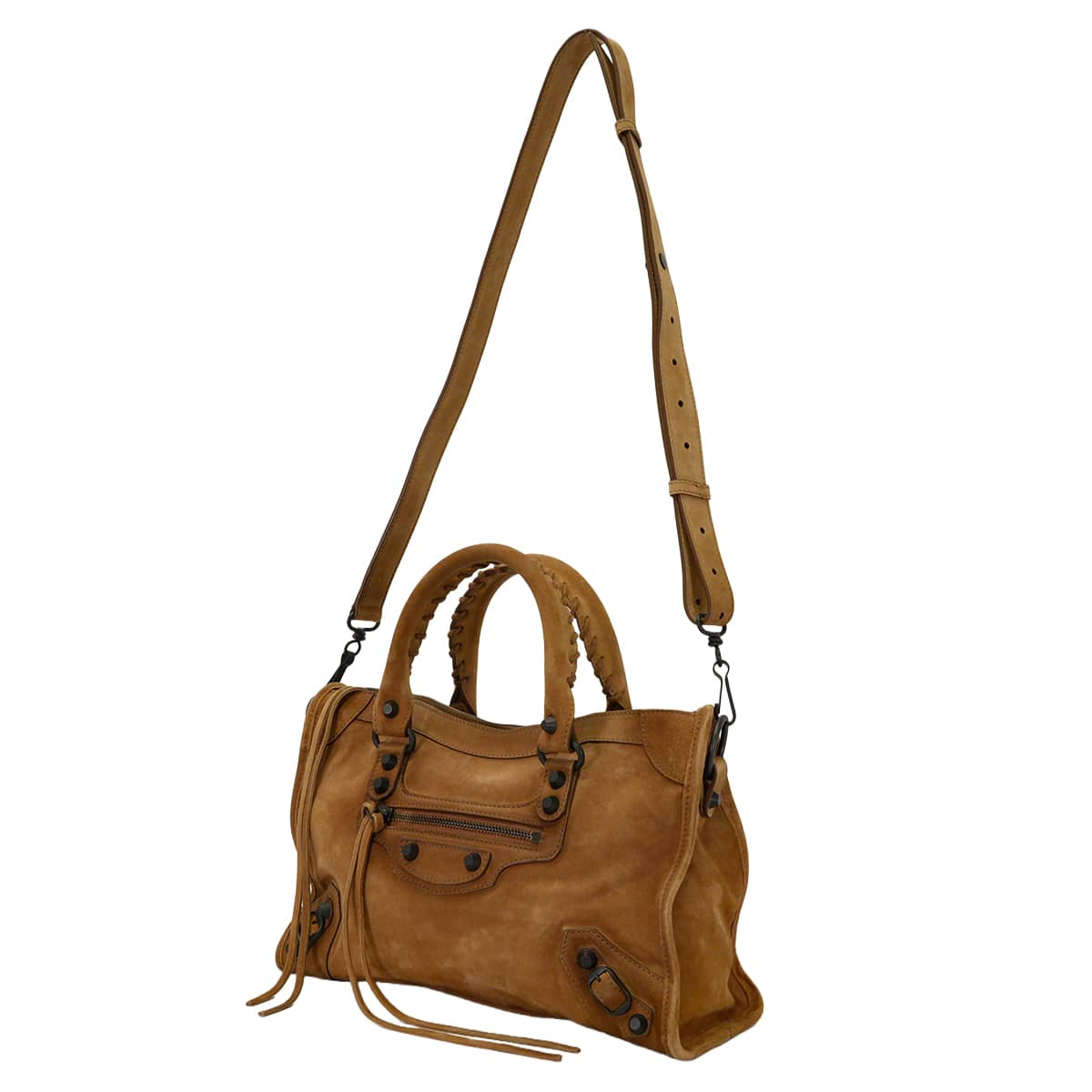 BALENCIAGA Shoulder bag LE CITY SmallCamel Suede Mat Black HW 8657622ACNH2533[EXCELLENT][Authentic]