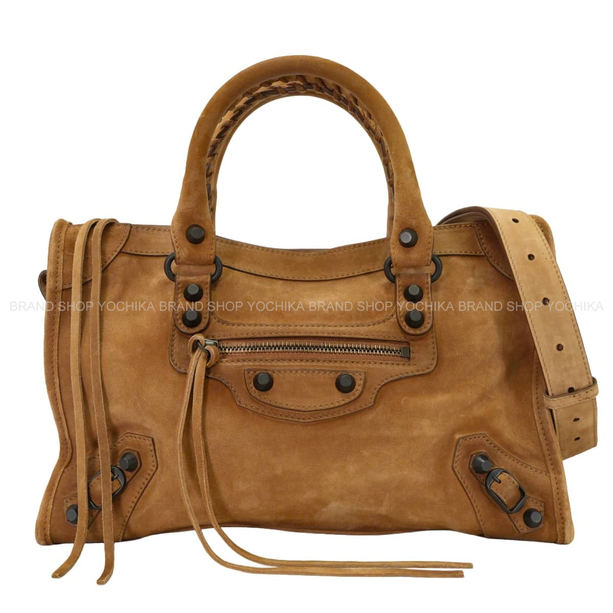 BALENCIAGA Shoulder bag LE CITY SmallCamel Suede Mat Black HW 8657622ACNH2533[EXCELLENT][Authentic]