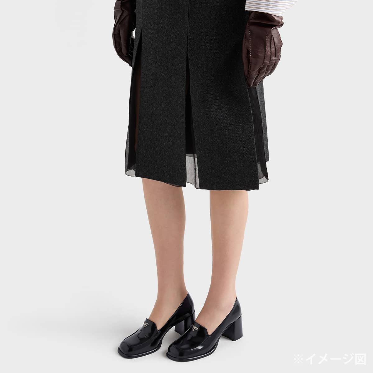 PRADA loafers Pumps triangle logo chunky heel Noir (Black) Stride Brushed Leather #37.5 1D563O[EXCELLENT][Authentic]