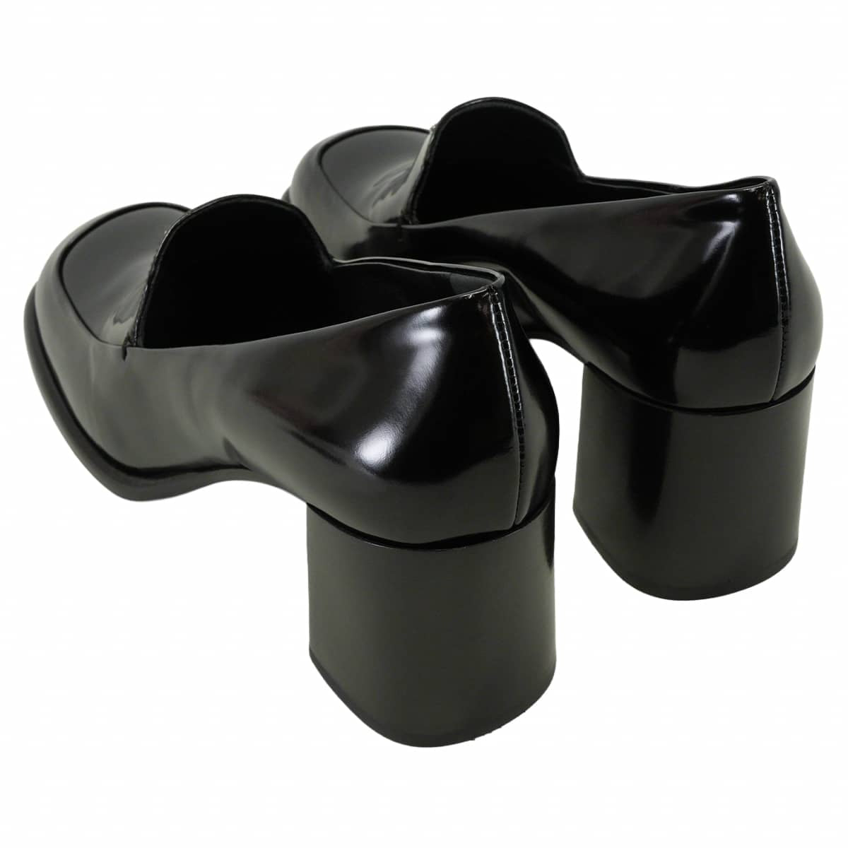 PRADA loafers Pumps triangle logo chunky heel Noir (Black) Stride Brushed Leather #37.5 1D563O[EXCELLENT][Authentic]