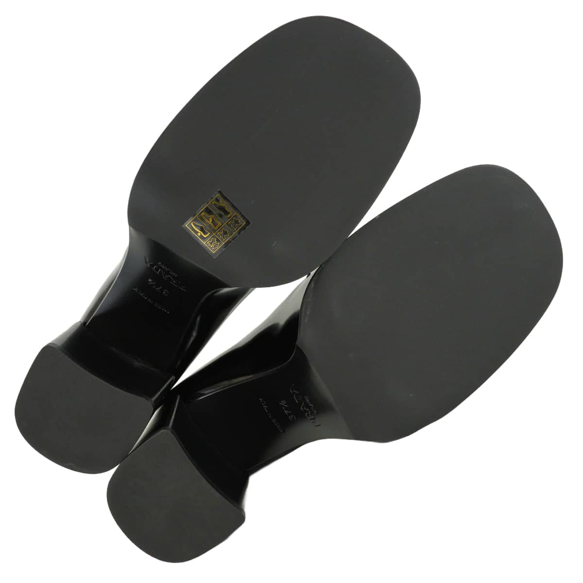 PRADA loafers Pumps triangle logo chunky heel Noir (Black) Stride Brushed Leather #37.5 1D563O[EXCELLENT][Authentic]