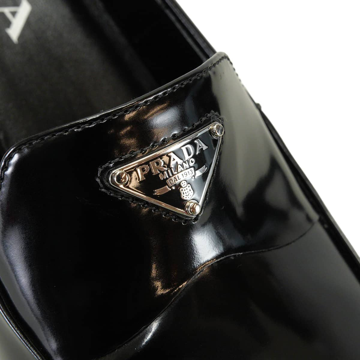 PRADA loafers Pumps triangle logo chunky heel Noir (Black) Stride Brushed Leather #37.5 1D563O[EXCELLENT][Authentic]