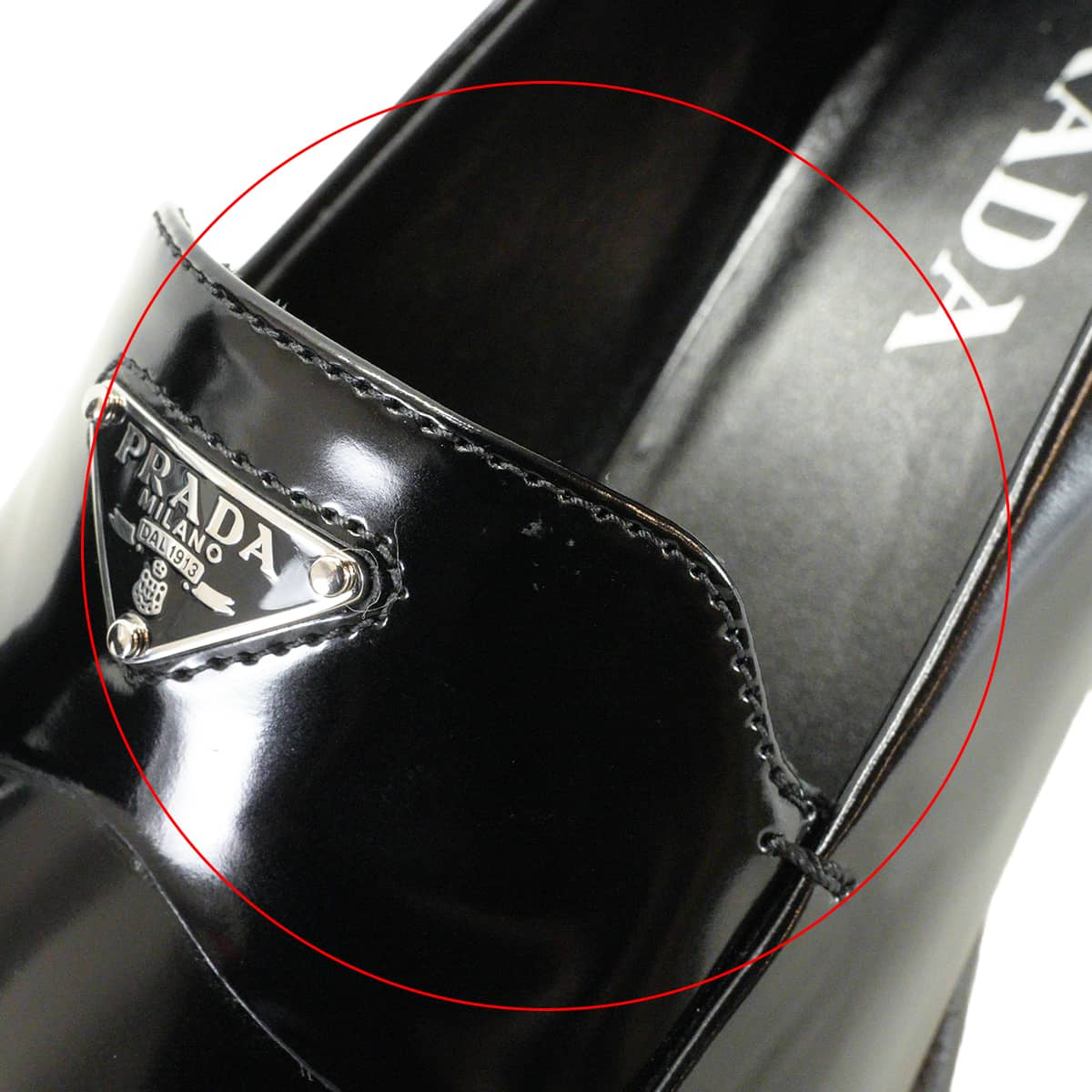 PRADA loafers Pumps triangle logo chunky heel Noir (Black) Stride Brushed Leather #37.5 1D563O[EXCELLENT][Authentic]