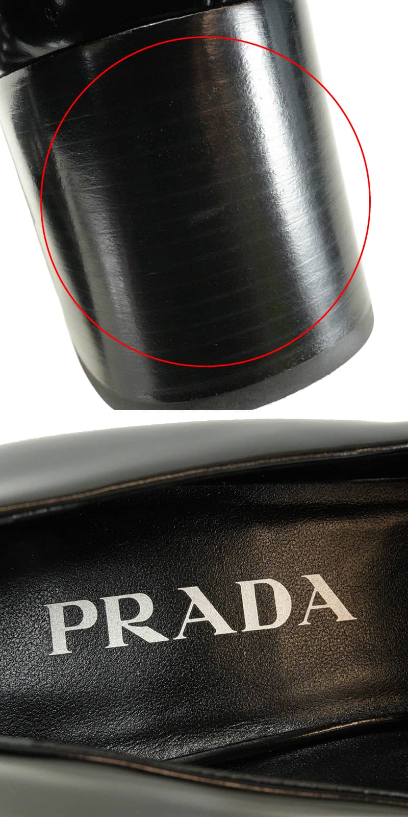 PRADA loafers Pumps triangle logo chunky heel Noir (Black) Stride Brushed Leather #37.5 1D563O[EXCELLENT][Authentic]