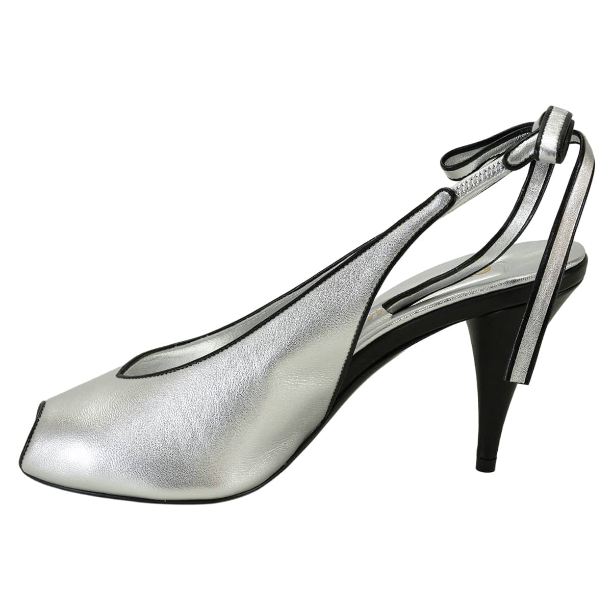 2025SS Miu Miu pumps Mordore Open Toe slingback Silver/Noir (Black) Nappa leather #38[BRAND NEW][Authentic]