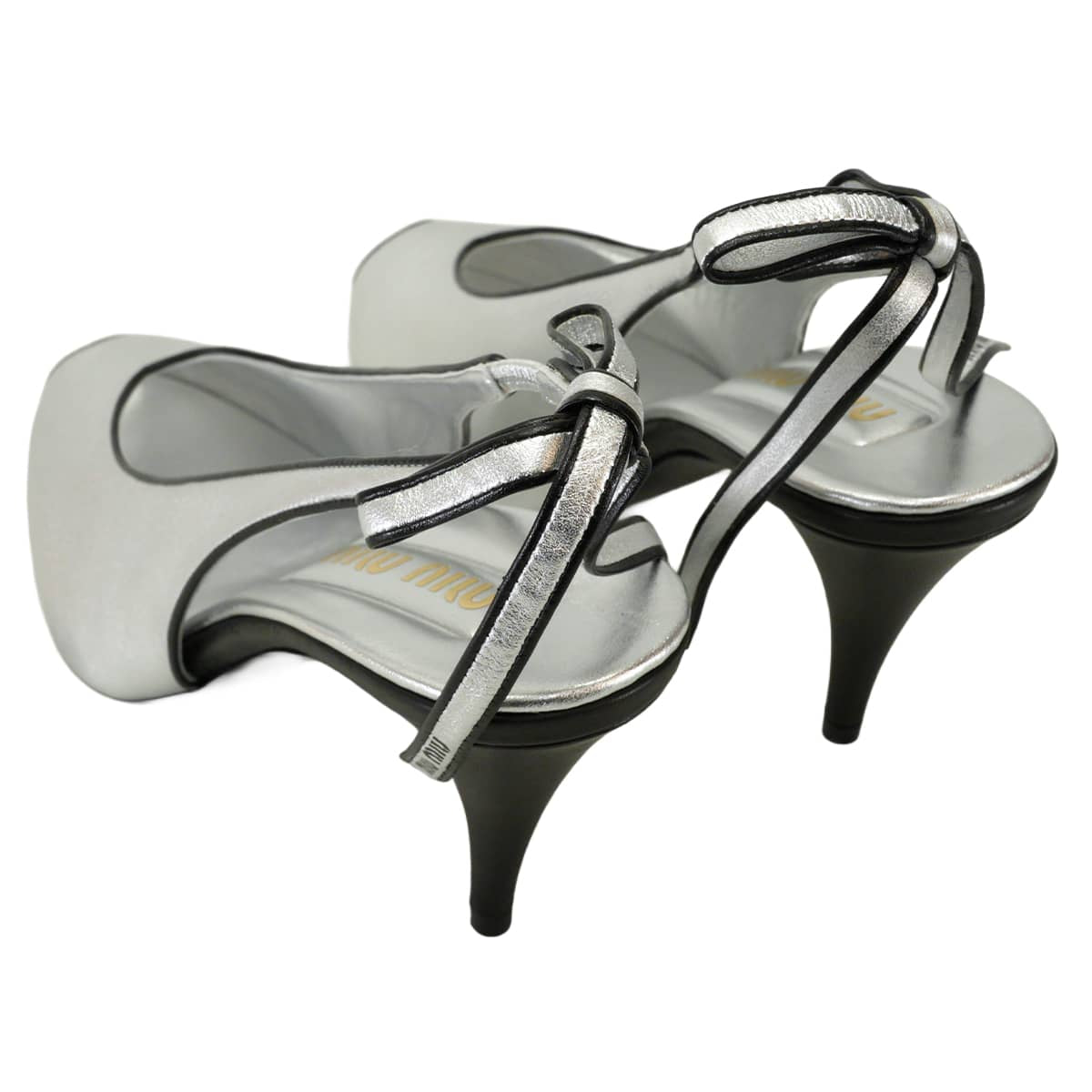 2025SS Miu Miu pumps Mordore Open Toe slingback Silver/Noir (Black) Nappa leather #38[BRAND NEW][Authentic]