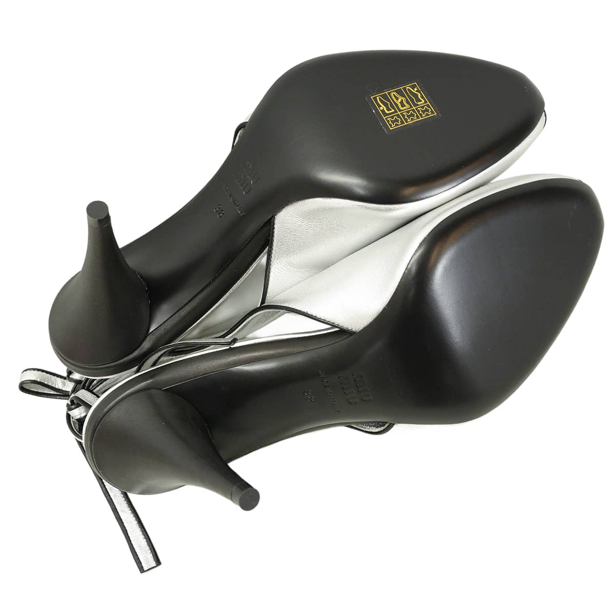 2025SS Miu Miu pumps Mordore Open Toe slingback Silver/Noir (Black) Nappa leather #38[BRAND NEW][Authentic]