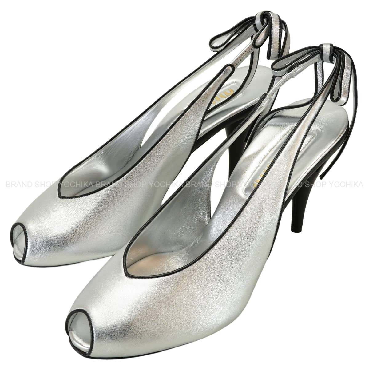 2025SS Miu Miu pumps Mordore Open Toe slingback Silver/Noir (Black) Nappa leather #38[BRAND NEW][Authentic]