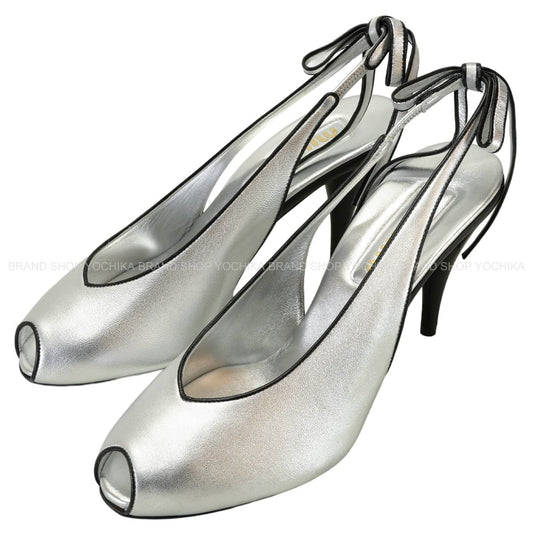 2025SS Miu Miu pumps Mordore Open Toe slingback Silver/Noir (Black) Nappa leather #38[BRAND NEW][Authentic]
