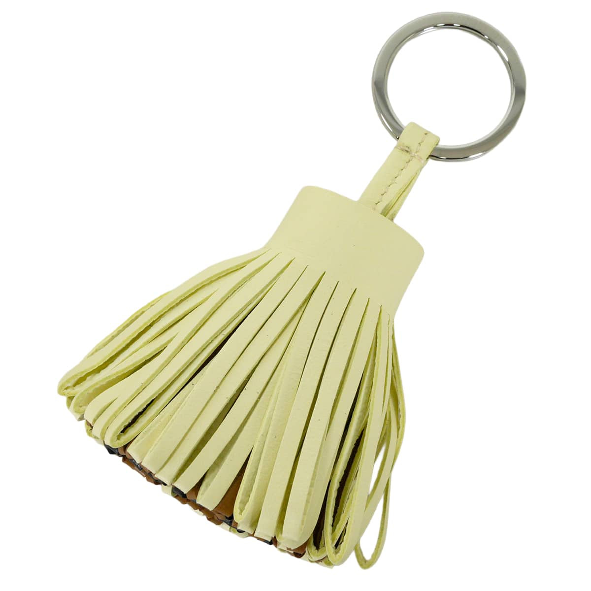 HERMES key ring Carmen Tricolore Jaune Milton/Kraft/Noir (Black) Agneau Milo Silver HW Stamp G[BRAND NEW][Authentic]