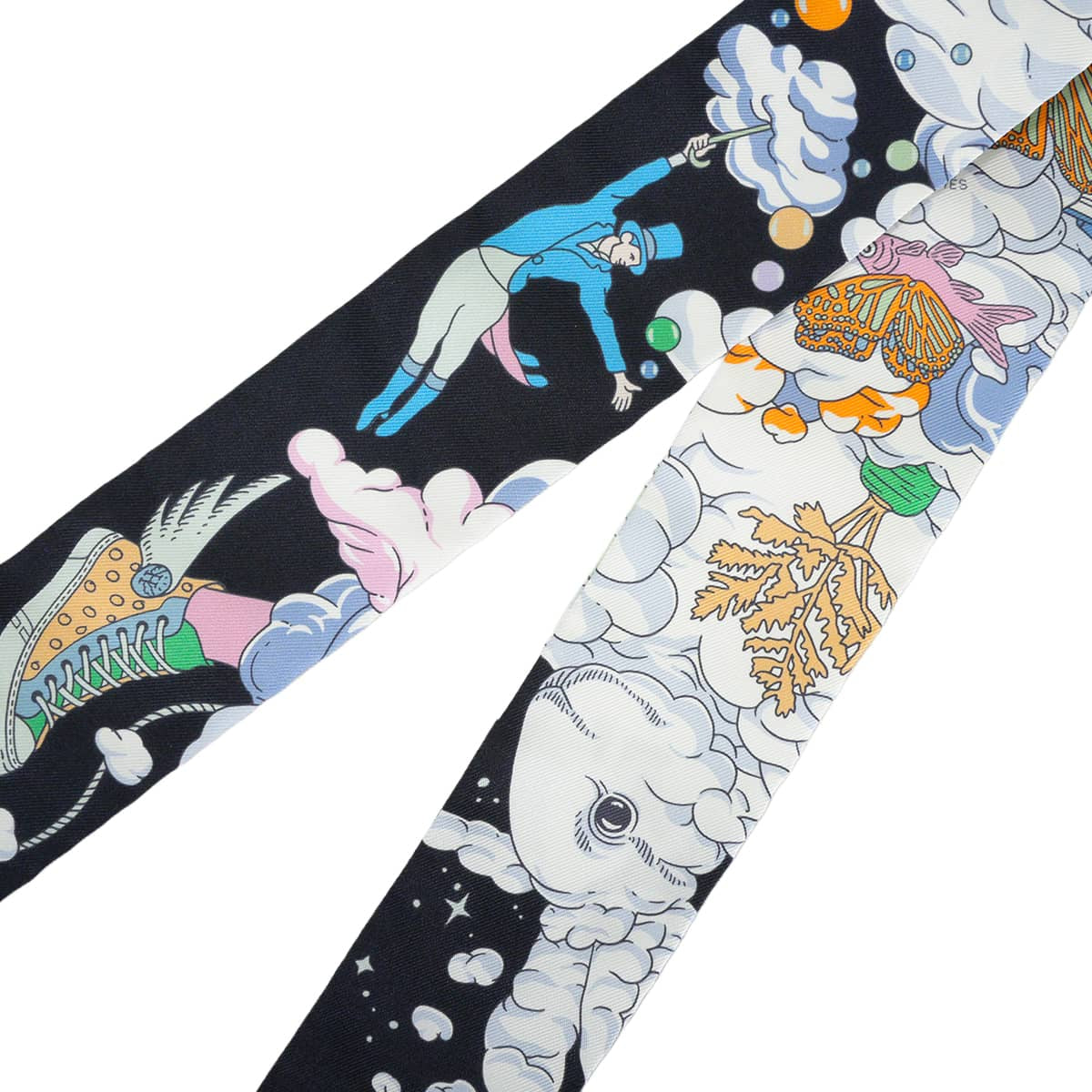 2022AW HERMES scarf Twilly Sur Mon NuageBlue Noir/Mauve/Multicolor Silk100% 063900S 14[EXCELLENT][Authentic]
