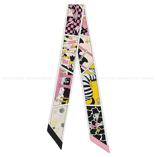 2023SS HERMES scarf Twilly HERMES Factory Suite Noir (Black)/Rose/Jaune Silk100% 063975S 04[BRAND NEW][Authentic]