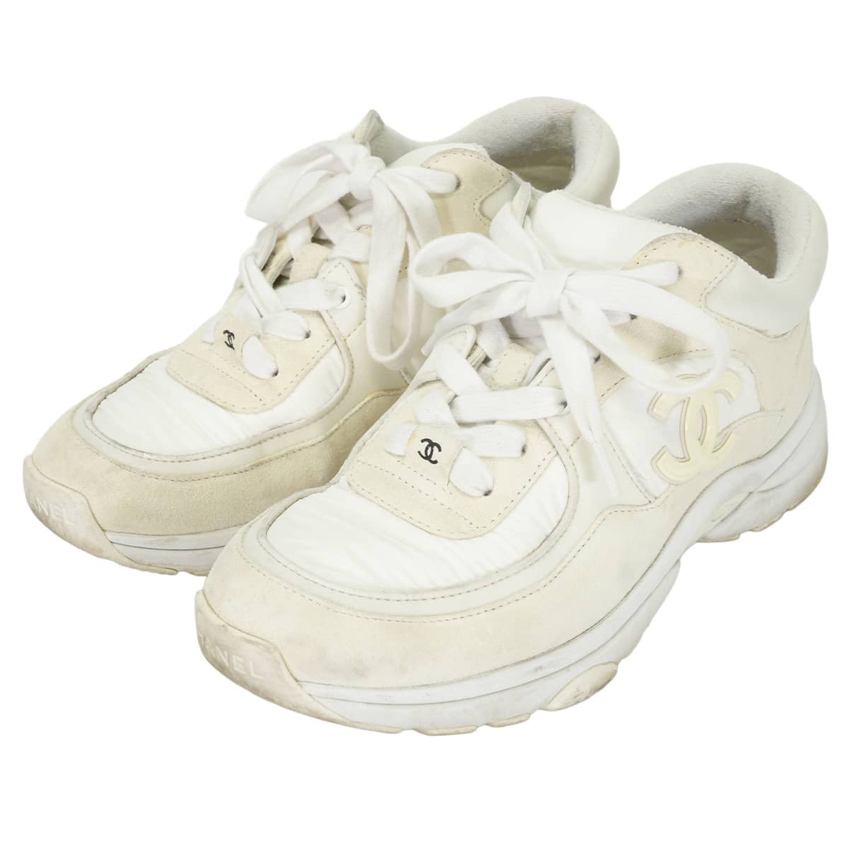 [Pre-loved] CHANEL sneakers CC logo COCO Mark Blanc (White) Calfskin Mixed fibers #36 G34360[USED A][Authentic]