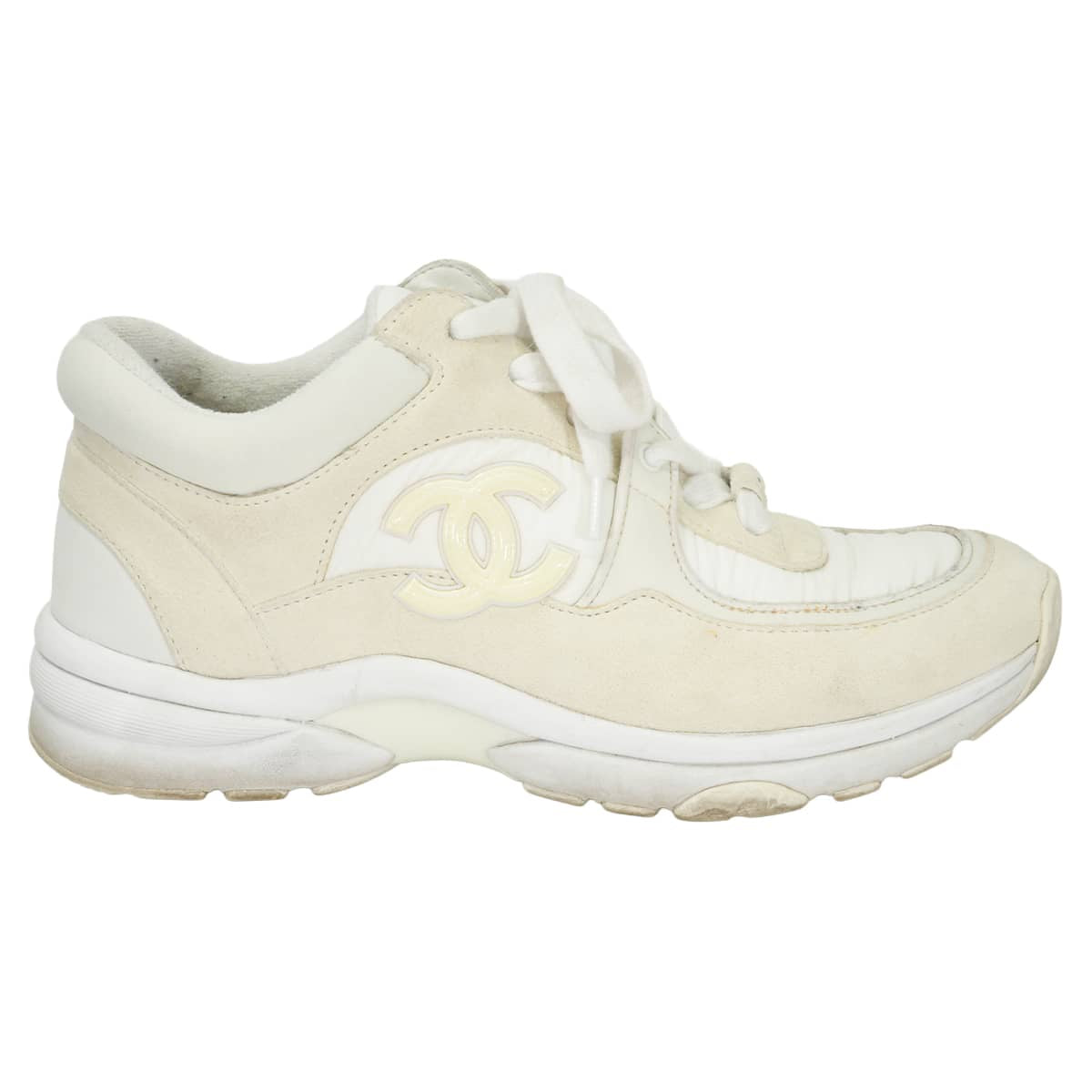 [Pre-loved] CHANEL sneakers CC logo COCO Mark Blanc (White) Calfskin Mixed fibers #36 G34360[USED A][Authentic]