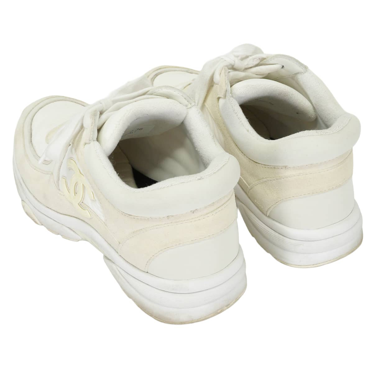 [Pre-loved] CHANEL sneakers CC logo COCO Mark Blanc (White) Calfskin Mixed fibers #36 G34360[USED A][Authentic]