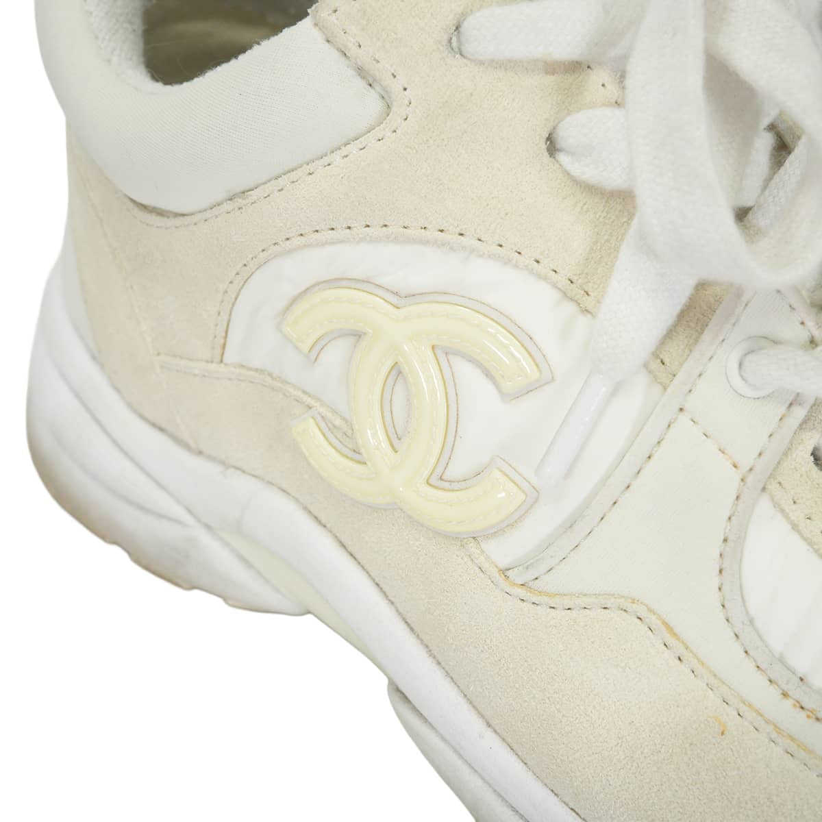 [Pre-loved] CHANEL sneakers CC logo COCO Mark Blanc (White) Calfskin Mixed fibers #36 G34360[USED A][Authentic]