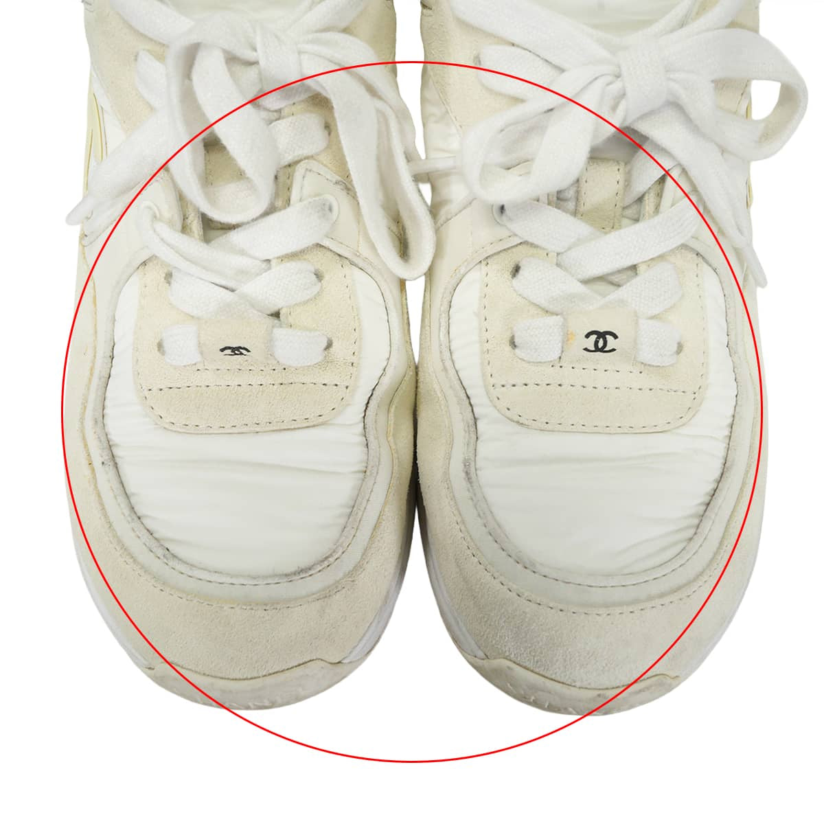[Pre-loved] CHANEL sneakers CC logo COCO Mark Blanc (White) Calfskin Mixed fibers #36 G34360[USED A][Authentic]
