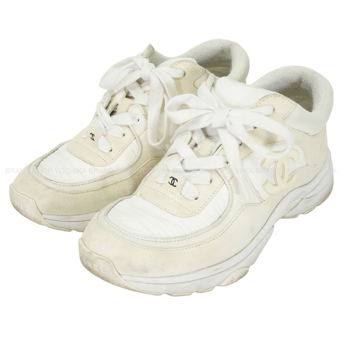 [Pre-loved] CHANEL sneakers CC logo COCO Mark Blanc (White) Calfskin Mixed fibers #36 G34360[USED A][Authentic]