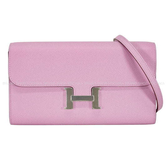 HERMES long wallet Constance Long wallet To Go Mauve sylvestre Ever Grain Silver HW Stamp K[EXCELLENT][Authentic]