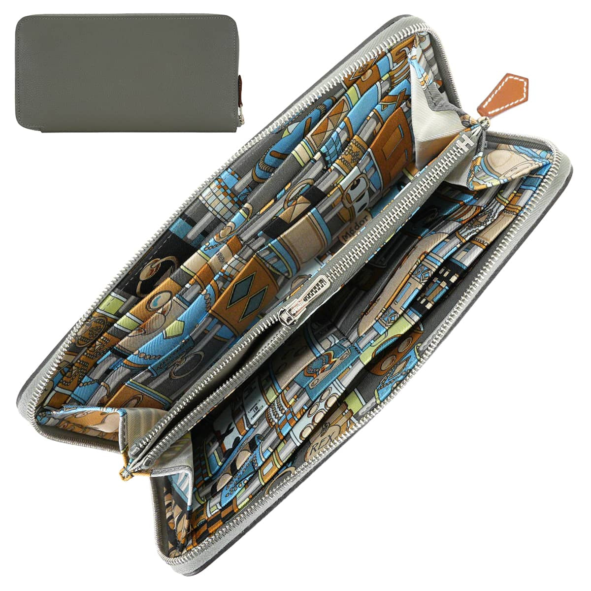 HERMES long wallet Azap Silk'in Long Collier de Chien Gris Meyer/Bleu Paradis Evercolor/Veau Barenia/Silk Silver HW Stamp W[EXCELLENT][Authentic]