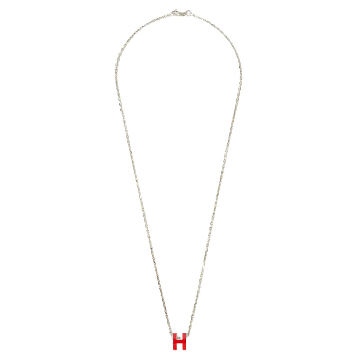 HERMES necklace Mini Pop H Pendant Rouge Vif Silver plated/Lacquer[EXCELLENT][Authentic]