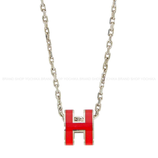 HERMES necklace Mini Pop H Pendant Rouge Vif Silver plated/Lacquer[EXCELLENT][Authentic]