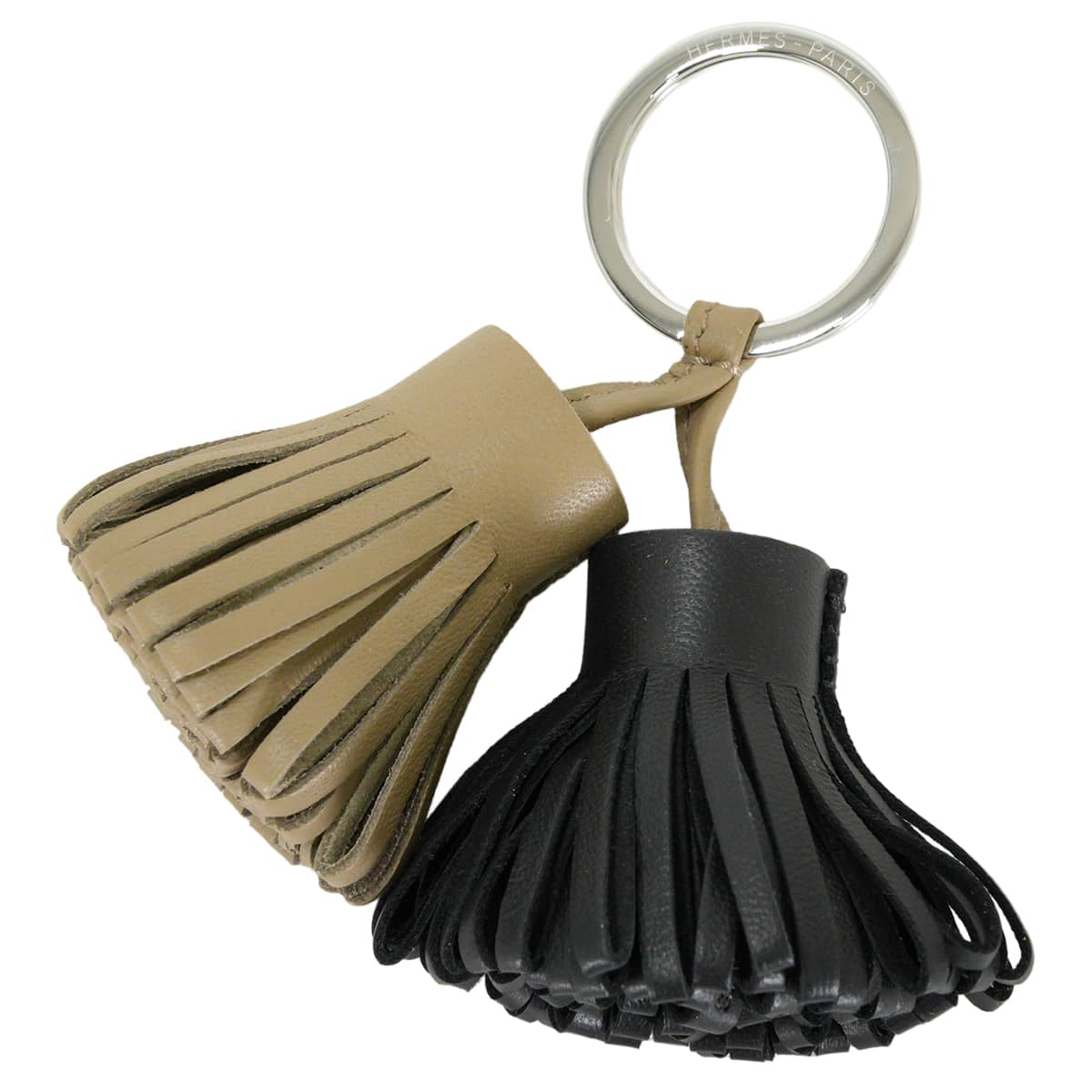 HERMES key ring Carmen Unodos Beige Marfa/Noir (Black) Agneau Milo Silver HW[BRAND NEW][Authentic]