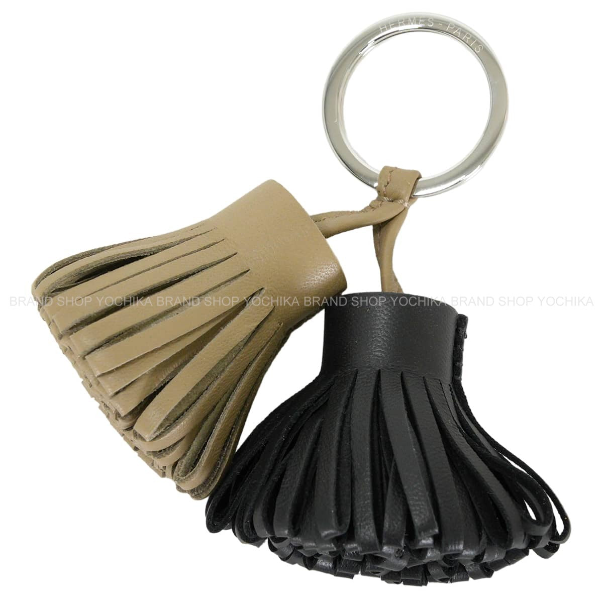 HERMES key ring Carmen Unodos Beige Marfa/Noir (Black) Agneau Milo Silver HW[BRAND NEW][Authentic]
