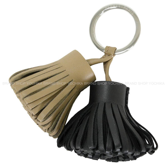 HERMES key ring Carmen Unodos Beige Marfa/Noir (Black) Agneau Milo Silver HW[BRAND NEW][Authentic]