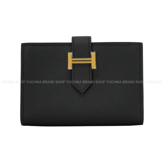 HERMES card holder Bearn Card holder Noir (Black) Veau Epsom Gold HW Stamp D[EXCELLENT][Authentic]