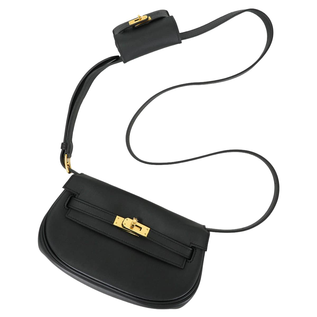 HERMES Shoulder bag Kelly Moove Noir (Black) Veau Swift Gold HW Stamp B[EXCELLENT][Authentic]