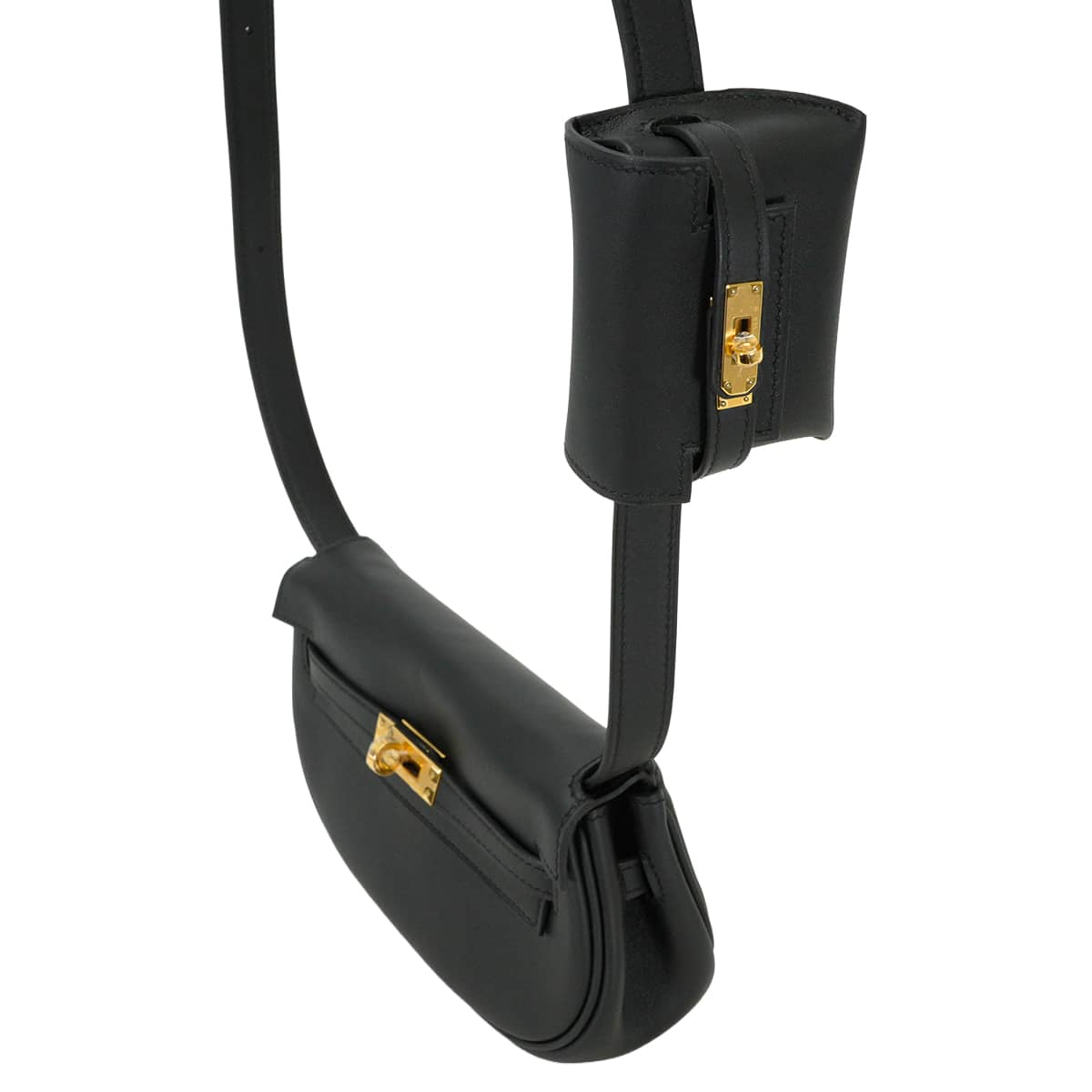 HERMES Shoulder bag Kelly Moove Noir (Black) Veau Swift Gold HW Stamp B[EXCELLENT][Authentic]