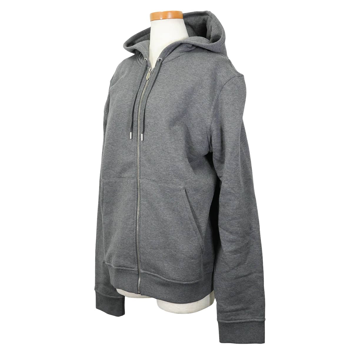 HERMES Hooded sweatshirt Men's Zip-up Ex-Libris with back print Grey/Noir (Black)/Blanc (White) Cotton/Silk/Polyester #L Silver HW H657750HB76SM[EXCELLENT][Authentic]