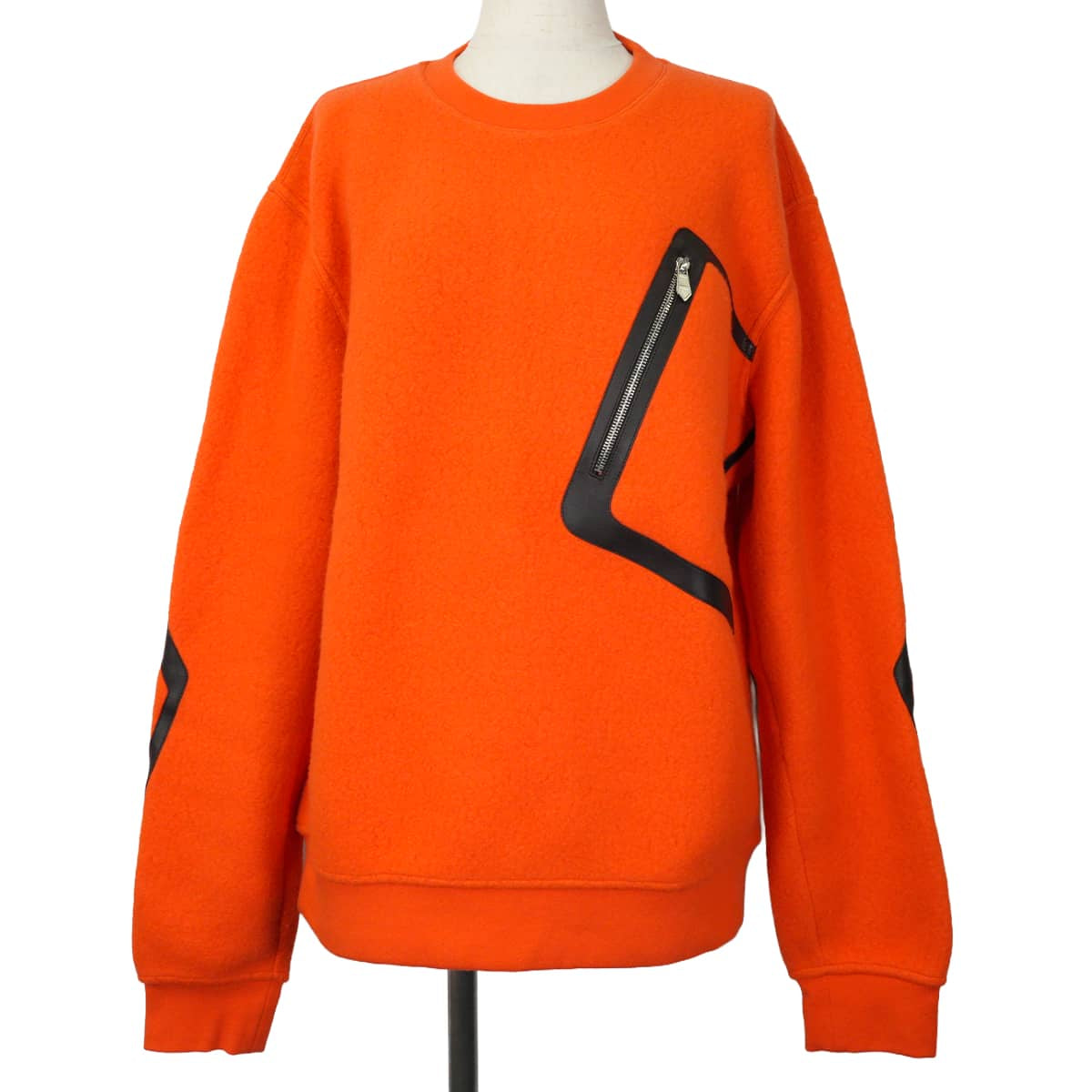 2022AW HERMES Sweat Men’s Long-sleeved sweatshirt with front pockets Orange/Noir (Black) Wool/Cashmere/leather #M Silver HW[EXCELLENT][Authentic]