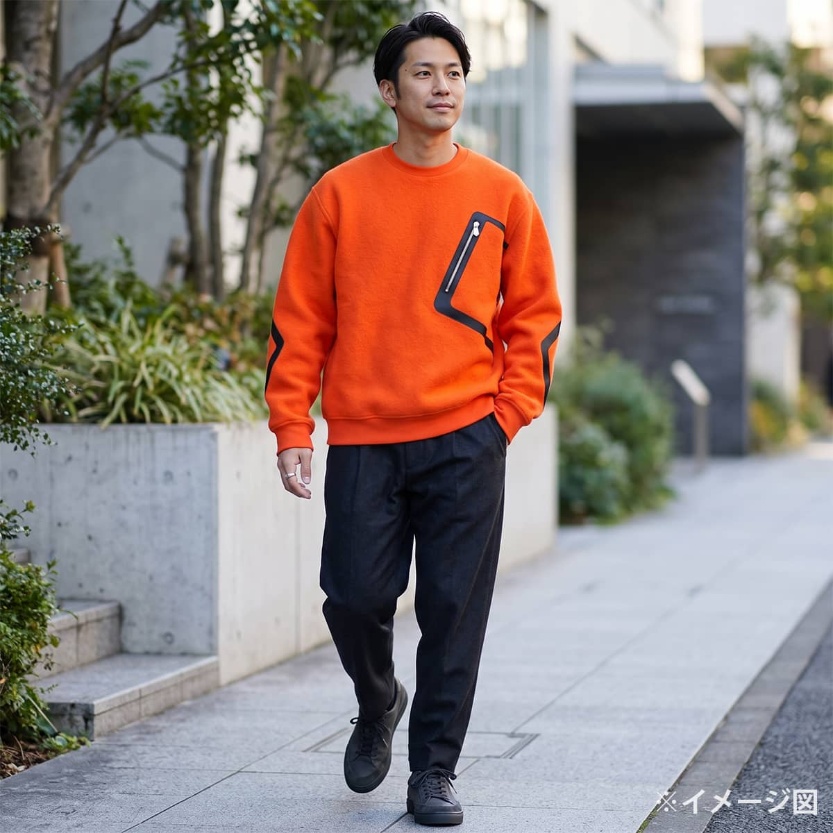 2022AW HERMES Sweat Men’s Long-sleeved sweatshirt with front pockets Orange/Noir (Black) Wool/Cashmere/leather #M Silver HW[EXCELLENT][Authentic]