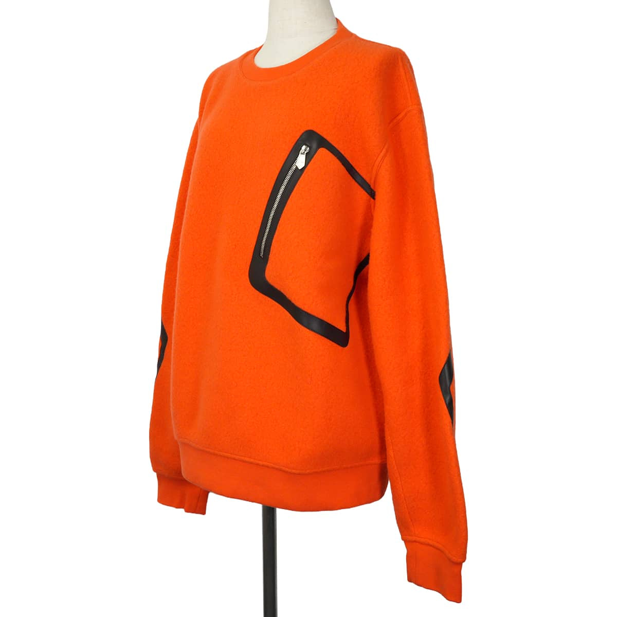 2022AW HERMES Sweat Men’s Long-sleeved sweatshirt with front pockets Orange/Noir (Black) Wool/Cashmere/leather #M Silver HW[EXCELLENT][Authentic]