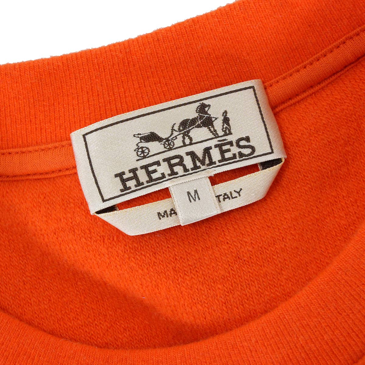2022AW HERMES Sweat Men’s Long-sleeved sweatshirt with front pockets Orange/Noir (Black) Wool/Cashmere/leather #M Silver HW[EXCELLENT][Authentic]