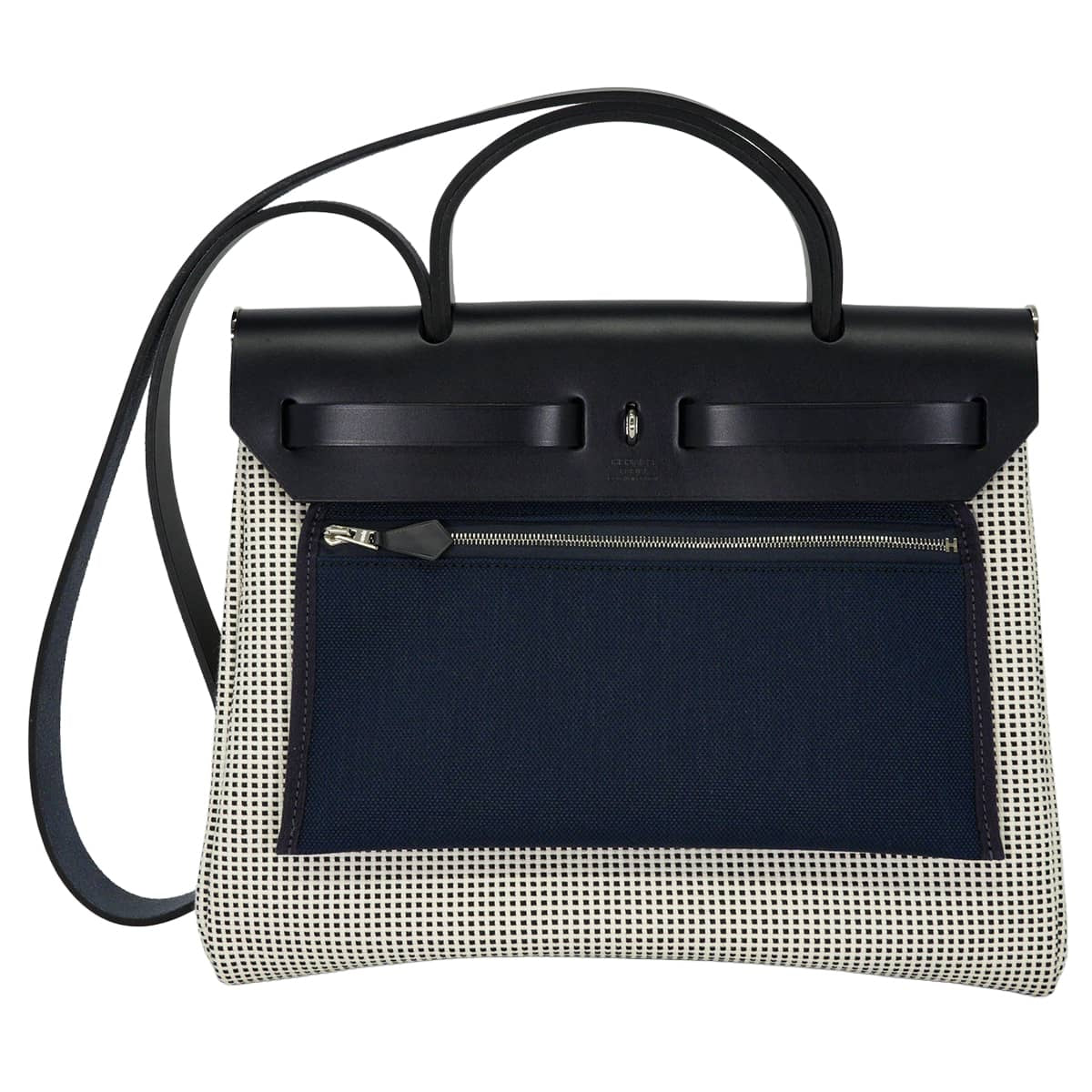 HERMES Shoulder bag HerBag Zip 31 PM Retourne Ecru/Blanc (White)/Blue Indigo Vache Hunter/Toile Quadrille Silver HW Stamp U[ALMOST NEW][Authentic]