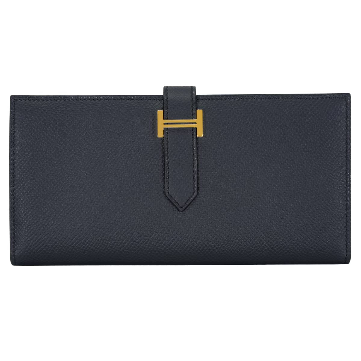[Pre-loved] HERMES long wallet Bearn Soufflet Blue Indigo Veau Epsom Gold HW Stamp Ｂ[LIKE NEW][Authentic]