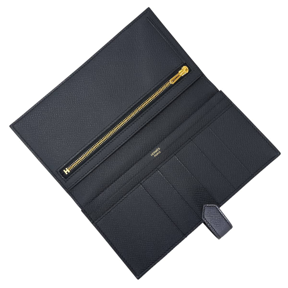 [Pre-loved] HERMES long wallet Bearn Soufflet Blue Indigo Veau Epsom Gold HW Stamp Ｂ[LIKE NEW][Authentic]
